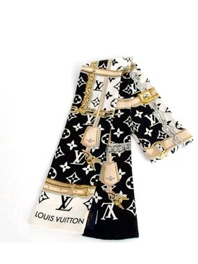 Louis Vuitton Black & White Monogram Silk Twilly Scarf